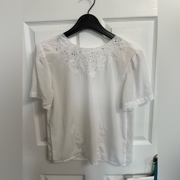 Vintage White Blouse Lace Cutout Detail Elegant 80s Style coquette girl M/L - Picture 2 of 6